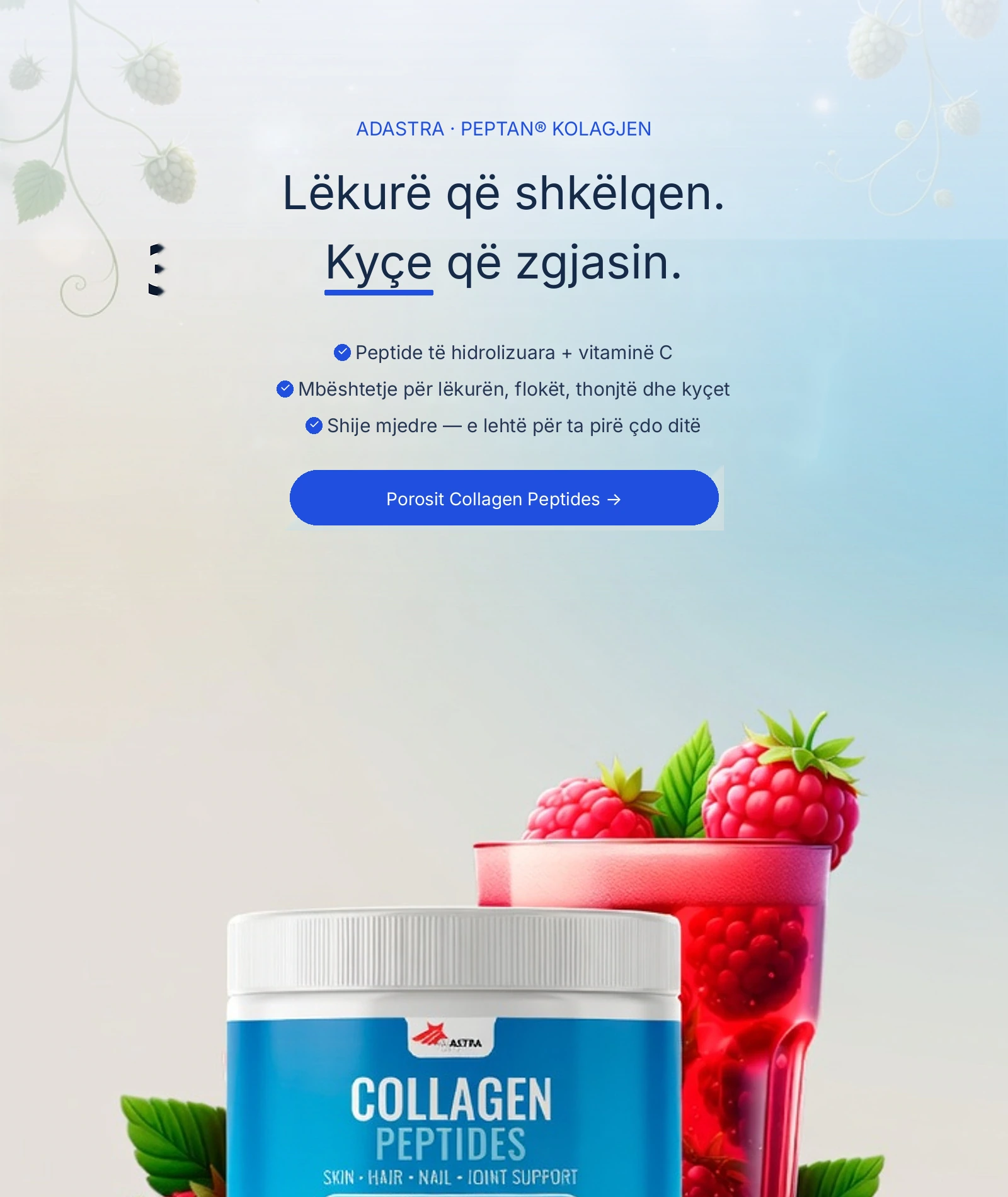 Collagen Peptides — peptide kolagjeni me vitaminë C për lëkurën, flokët, thonjtë dhe kyçet