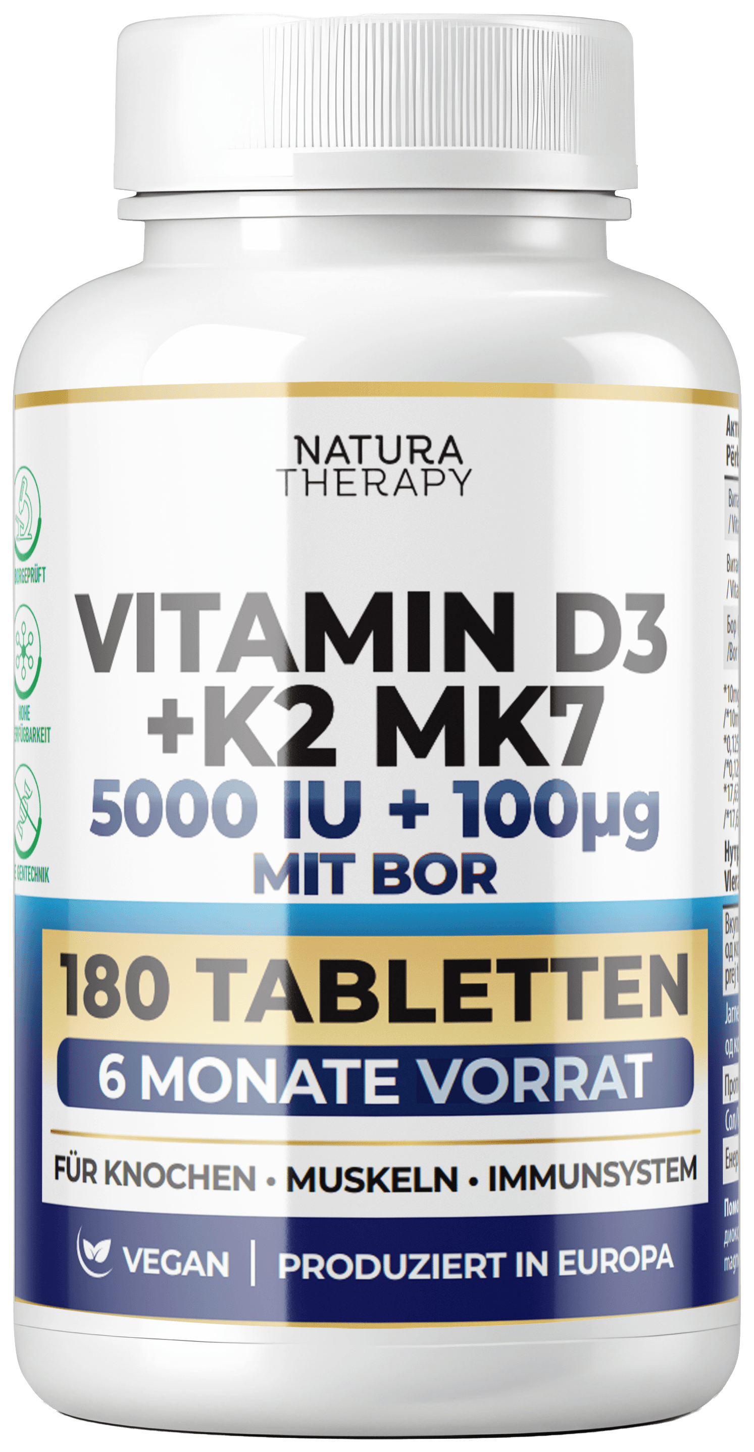 D3 + K2 + Bor — 180 tableta për kockat dhe vitalitetin – D3 | NaturaTherapy – suplemente ushqimore natyrale