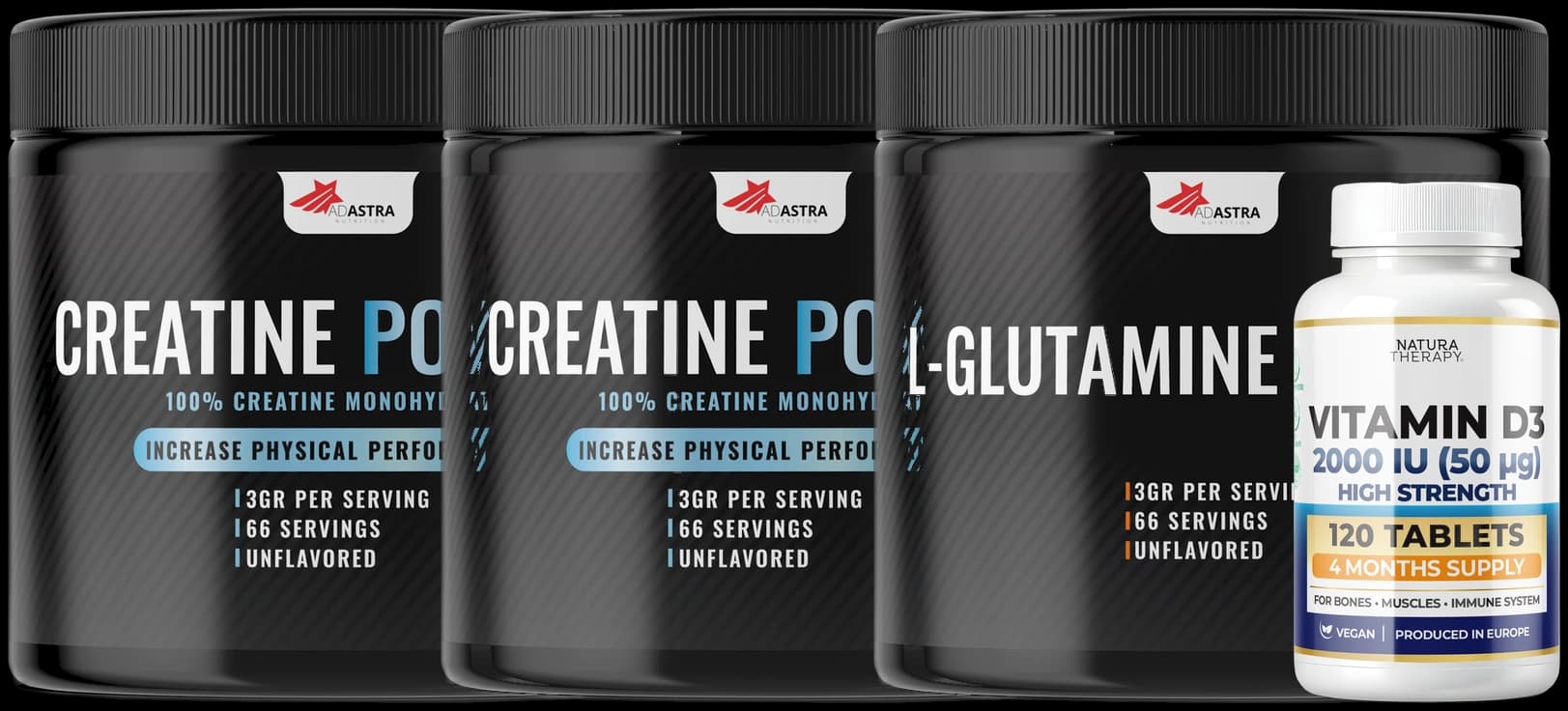 2x Creatine + L-Glutamine + dhuratë (D3 ose B6)